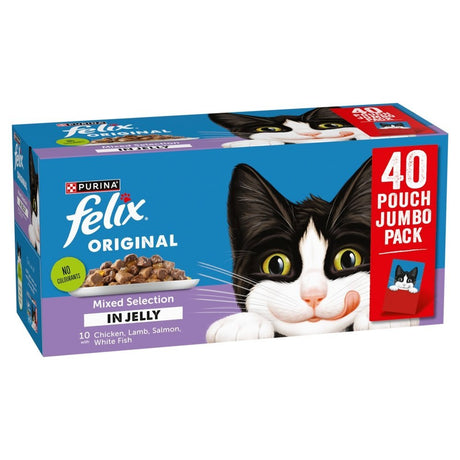 Felix Original Mixed Selection in Jelly (Chicken/Lamb/Salmon/White Fish) Wet Cat Food, Felix, 40 x 85g