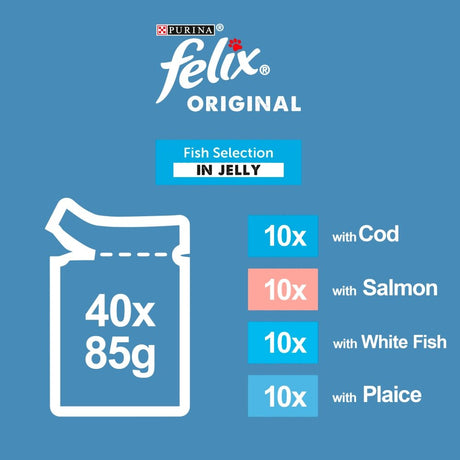 Felix Original Senior 7+ Fish Selection in Jelly Wet Cat Food, Felix, 40 x 85g