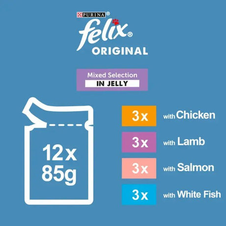 Felix Original Senior 7+ Mixed Selection in Jelly Wet Cat Food, Felix, 4x (12x85g)