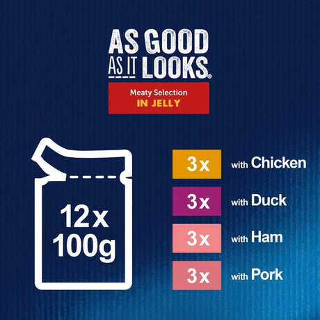 Felix Pouch As Good As It Looks Meaty Selection (Ham) in Jelly 4x (12x100g), Felix,