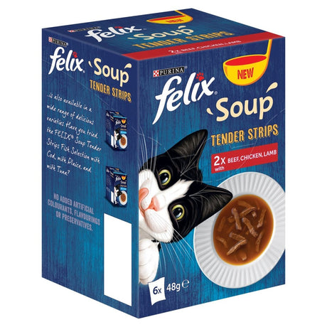 Felix Soup Tender Strips with Beef, Chicken and Lamb Wet Cat Food - 8 Boxes (6x48g), Felix,