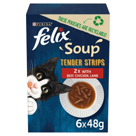 Felix Soup Tender Strips with Beef, Chicken and Lamb Wet Cat Food - 8 Boxes (6x48g), Felix,