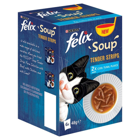 Felix Soup Tender Strips with Cod, Tuna and Plaice Wet Cat Food - 8 Boxes (6x48g), Felix,