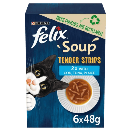 Felix Soup Tender Strips with Cod, Tuna and Plaice Wet Cat Food - 8 Boxes (6x48g), Felix,