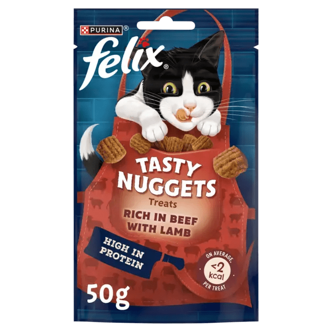 Felix Tasty Nuggets Beef & Lamb Cat Treats - 8 Bags of 50g, Felix,