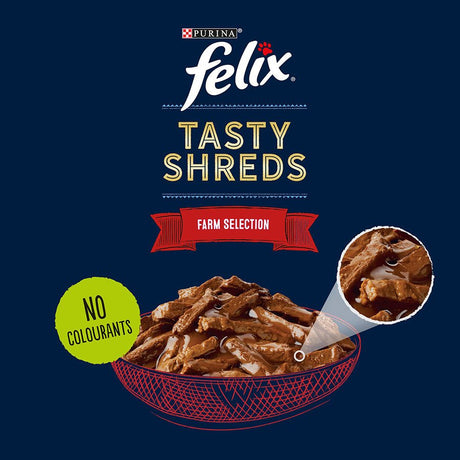 Felix Tasty Shreds Farm Selection in Gravy Adult Wet Cat Food - 48 x 80g, Felix,