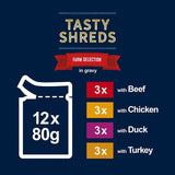 Felix Tasty Shreds Farm Selection in Gravy Adult Wet Cat Food - 48 x 80g, Felix,
