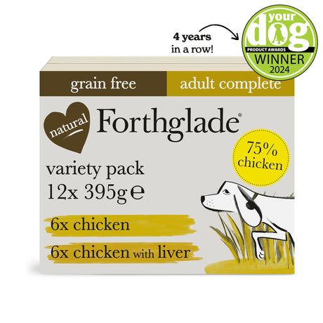 Forthglade Adult Complete Chicken & Chicken with Liver Variety Wet Pack 12x395g, Forthglade,