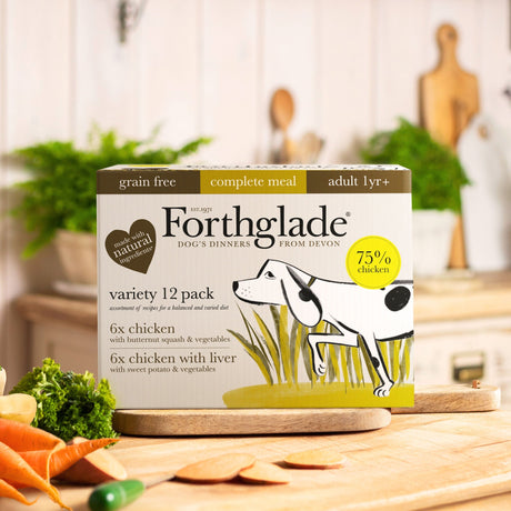 Forthglade Adult Complete Chicken & Chicken with Liver Variety Wet Pack 12x395g, Forthglade,