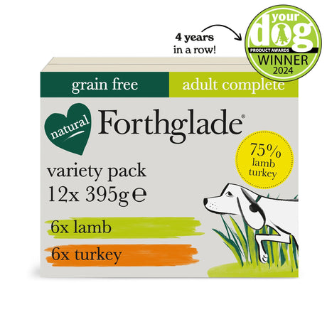 Forthglade Adult Dog Complete Lamb & Turkey Wet Dog Food Variety Pack 12x395g, Forthglade,