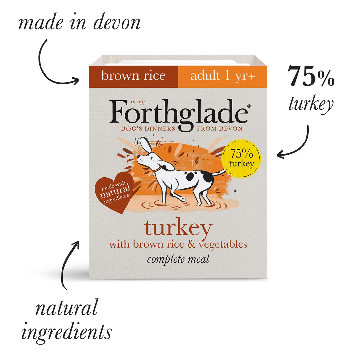 Forthglade Adult Dog Complete Turkey with Brown Rice & Veg Trays 18x395g, Forthglade,