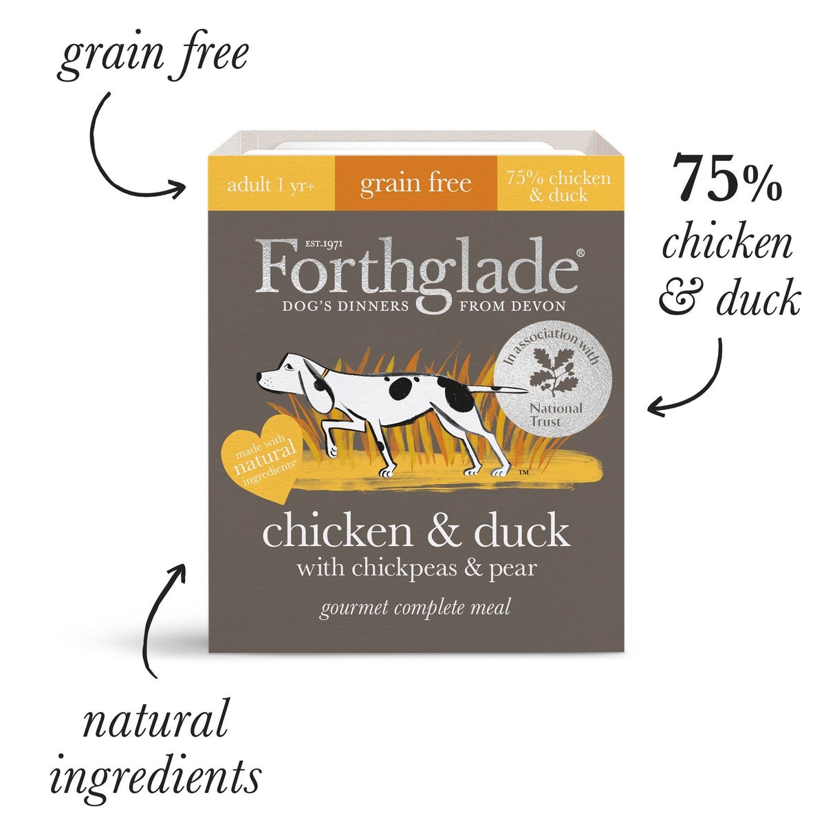 Forthglade Gourmet Grain Free Chicken & Duck Wet Dog Food - 7 x 395g Trays, Forthglade,