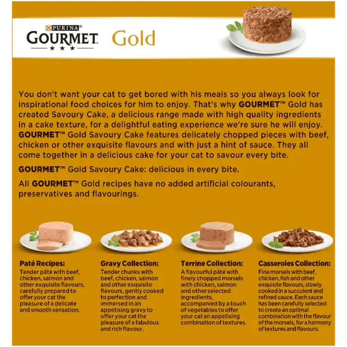 Gourmet Gold Savoury Cake Meat and Fish Variety Wet Cat Food - 6 Boxes (8x85g), Gourmet,