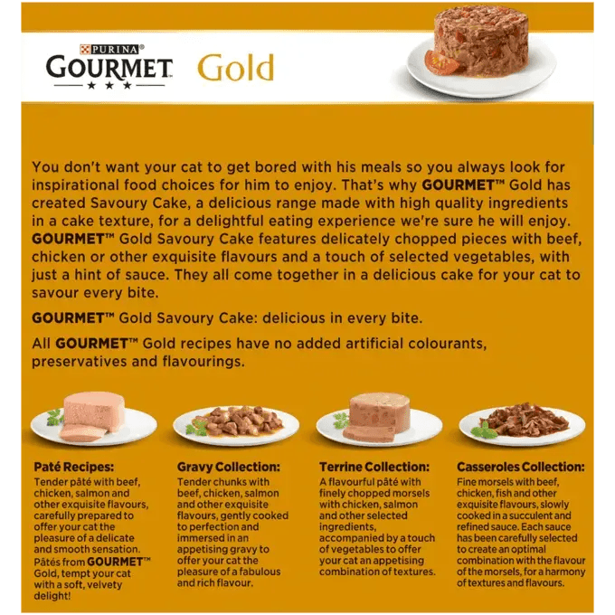 Gourmet Gold Savoury Cake Meat and Veg Variety Wet Cat Food - 6 Boxes (8x85g), Gourmet,