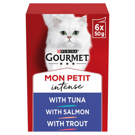 Gourmet Mon Petit Wet Adult Cat Food Tuna, Salmon & Trout - 8x (6x50g), Gourmet,