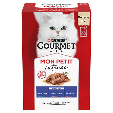 Gourmet Mon Petit Wet Adult Cat Food Tuna, Salmon & Trout - 8x (6x50g), Gourmet,