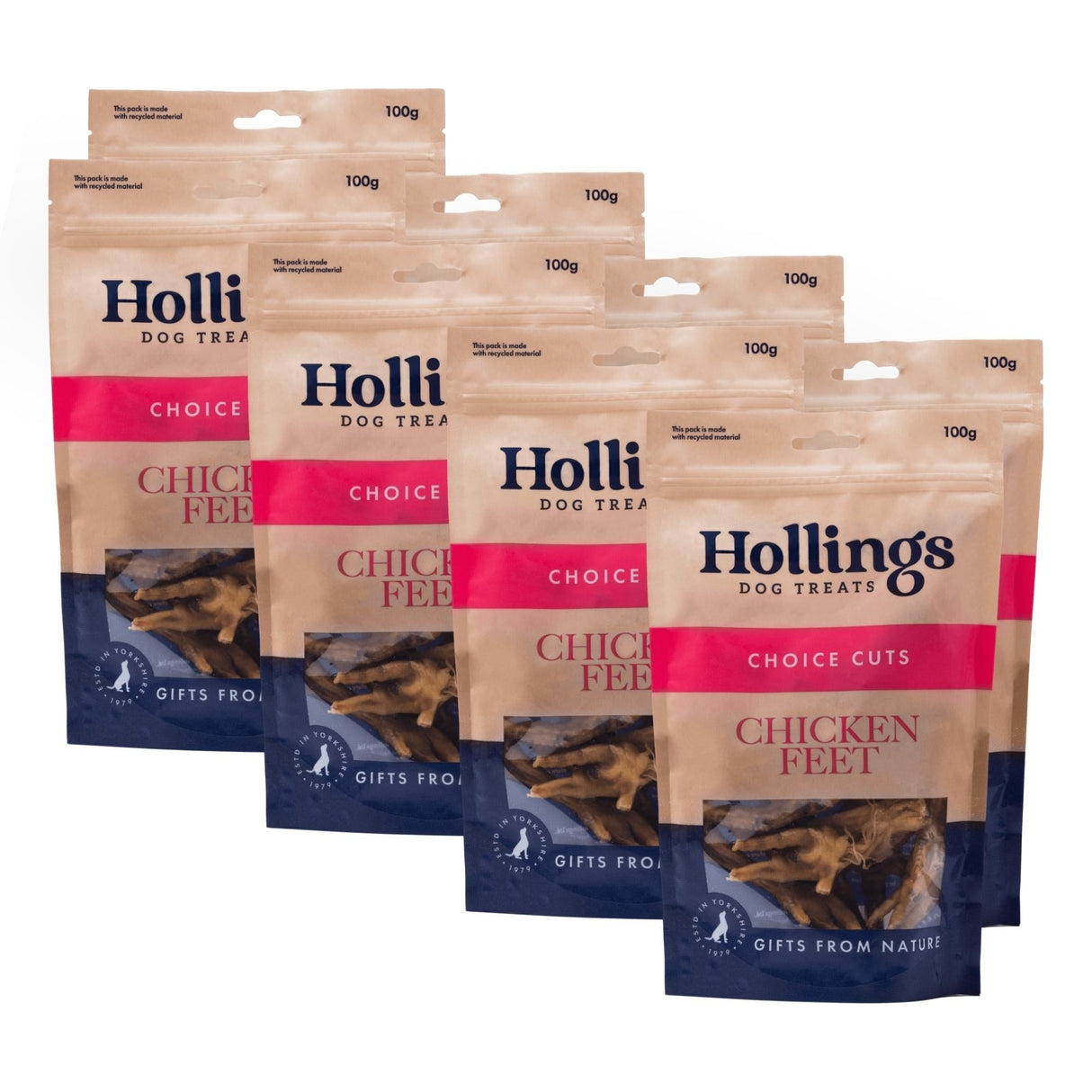 Hollings 100% Natural Chicken Feet Dog Treat - 8 x 100g, Hollings,