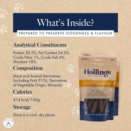 Hollings Gourmet Pork Sausage Dog Treats, Hollings, 2kg (10 x 200g Bags)