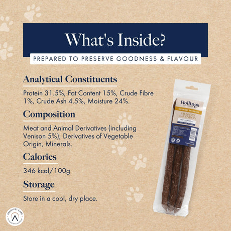 Hollings Gourmet Venison Sausage Dog Treat - 36 Sausages, Hollings,