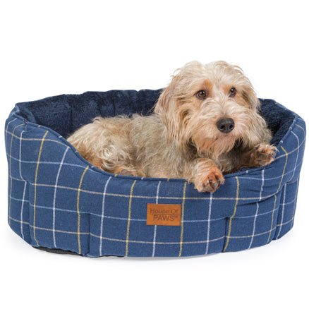 House of Paws Navy Check Tweed Oval Snuggle, House of Paws, Small