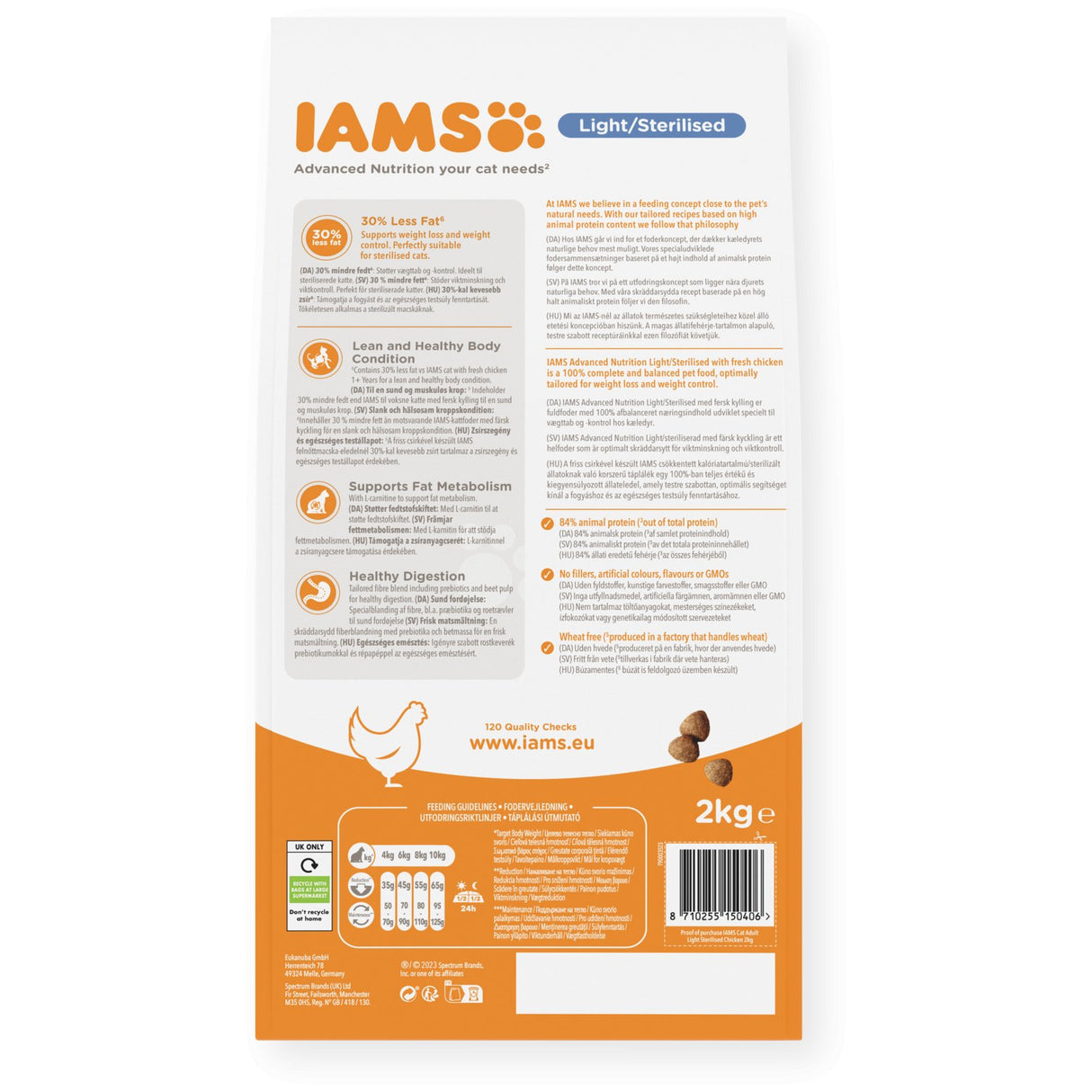 IAMS Adult Cat Light in Fat/Sterilised Dry Food with Chicken - 2 x 2kg, IAMS,