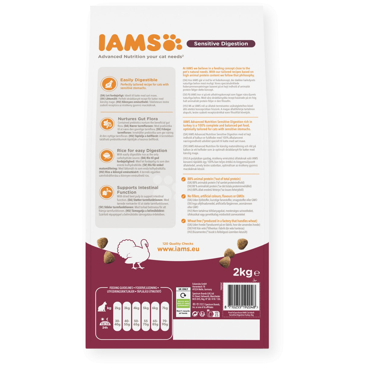 IAMS Adult Cat Sensitive Digestion Dry Food with Turkey, IAMS, 2x2kg