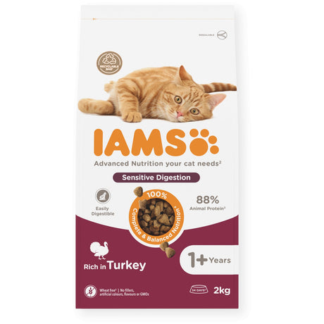 IAMS Adult Cat Sensitive Digestion Dry Food with Turkey, IAMS, 2x2kg