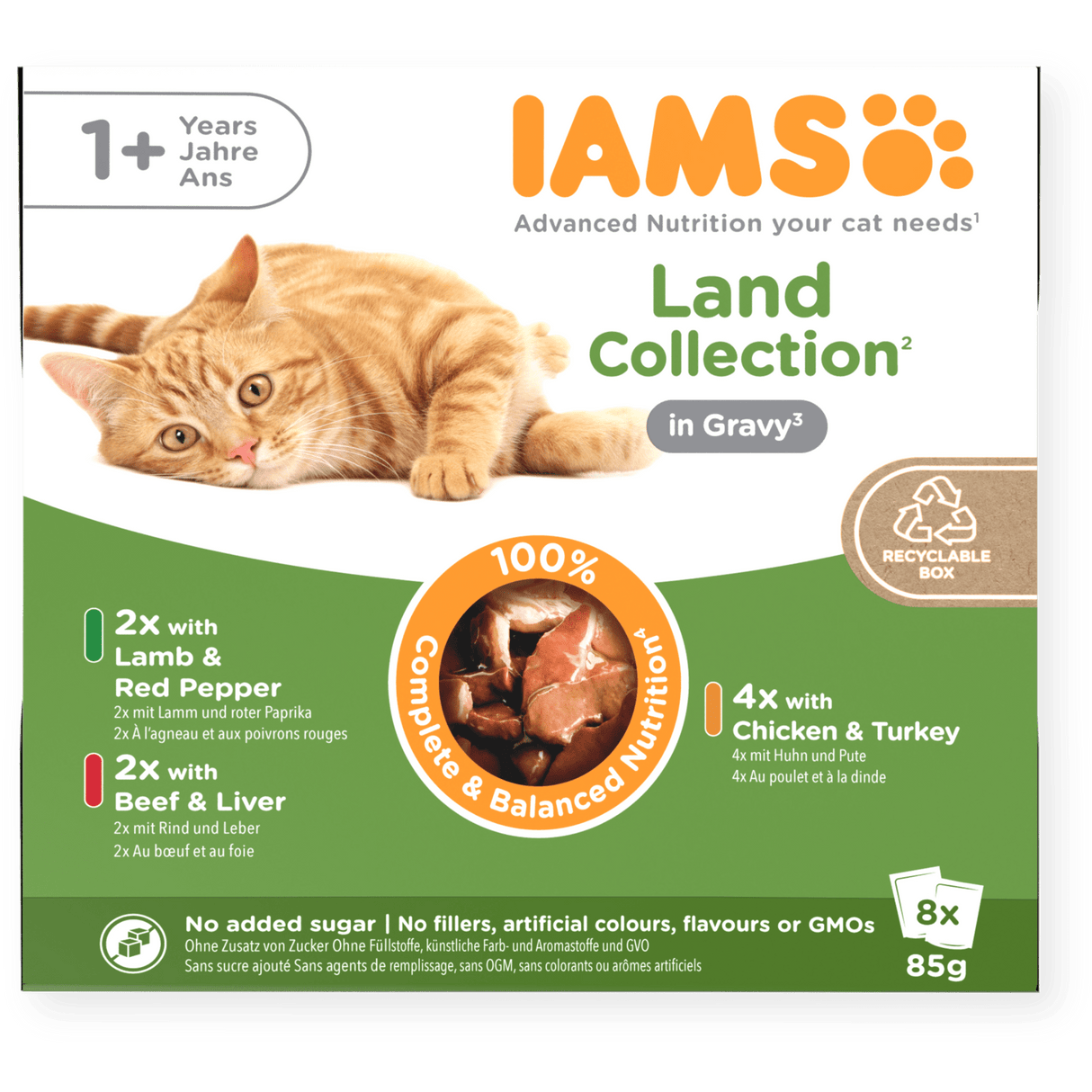 IAMS Adult Land Collection in Gravy Wet Cat Food - 8 x 85g, IAMS,