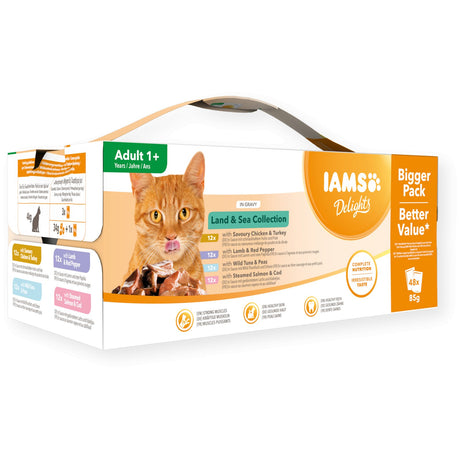 IAMS Delight Adult Wet Cat Food Land & Sea Collection in Gravy, IAMS, 48 x 85g