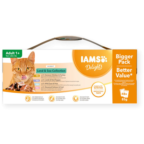 IAMS Delight Adult Wet Cat Food Land & Sea Collection in Gravy, IAMS, 48 x 85g