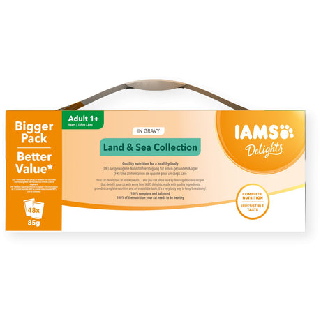 IAMS Delight Adult Wet Cat Food Land & Sea Collection in Gravy, IAMS, 48 x 85g