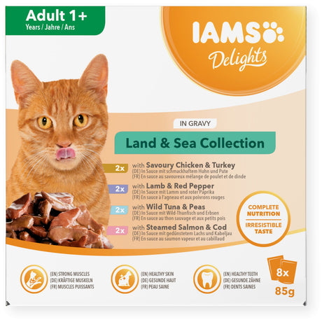 IAMS Delight Adult Wet Cat Food Land & Sea Collection in Gravy, IAMS, 8 x 85g