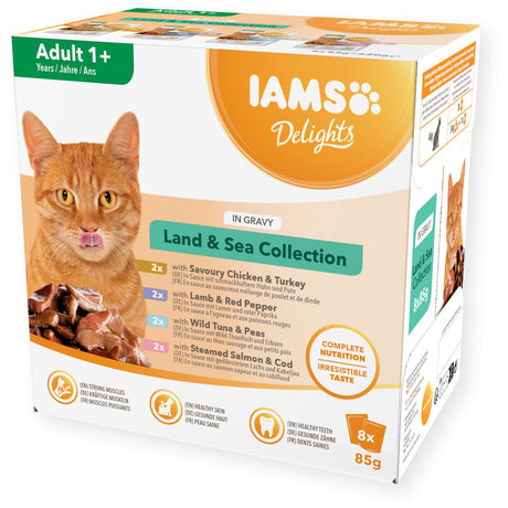 IAMS Delight Adult Wet Cat Food Land & Sea Collection in Gravy, IAMS, 8 x 85g