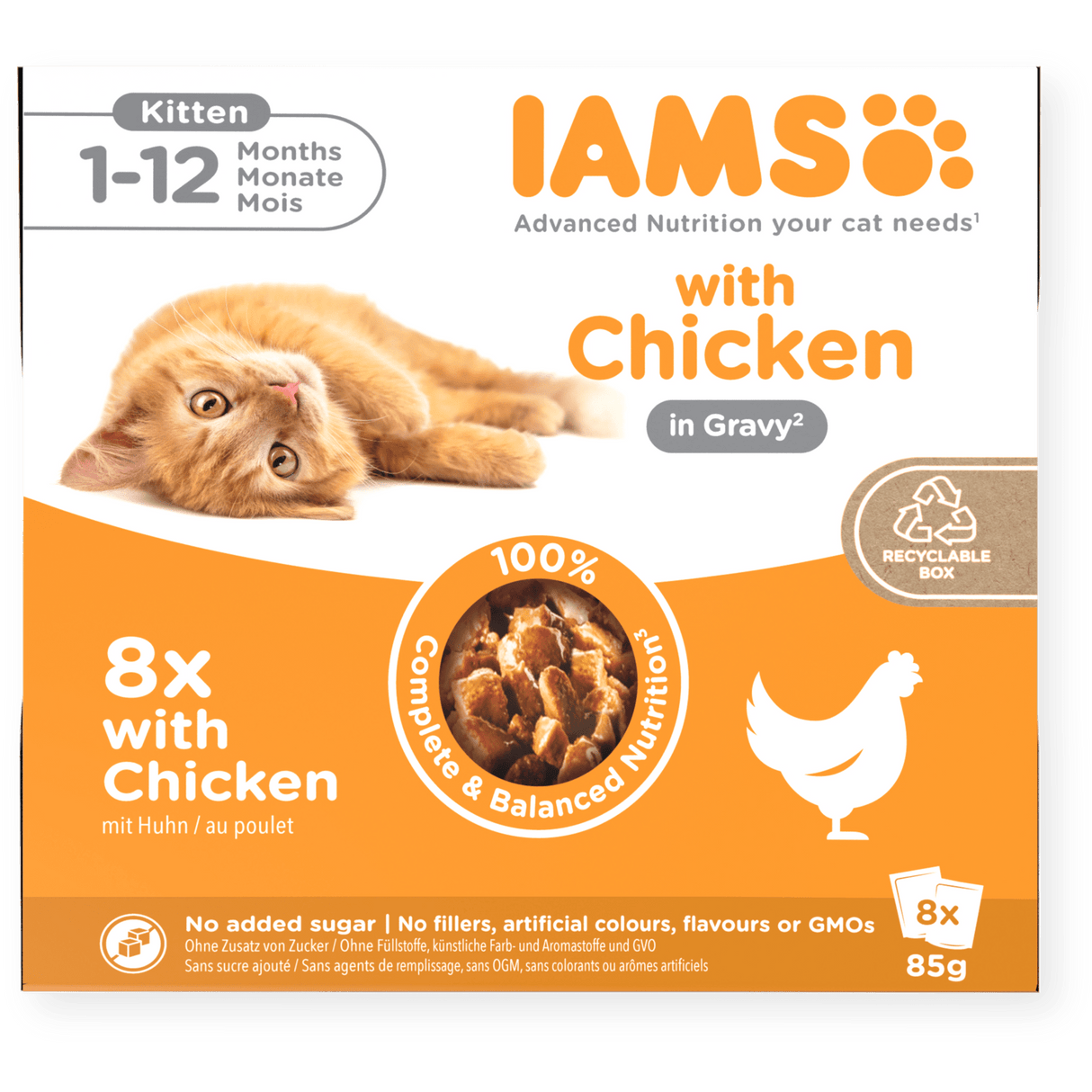 IAMS Kitten Chicken in Gravy Wet Cat Food - 8 x 85g, IAMS,