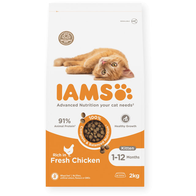 IAMS Kitten Dry Food with Fresh Chicken - 2 x 2kg, IAMS,