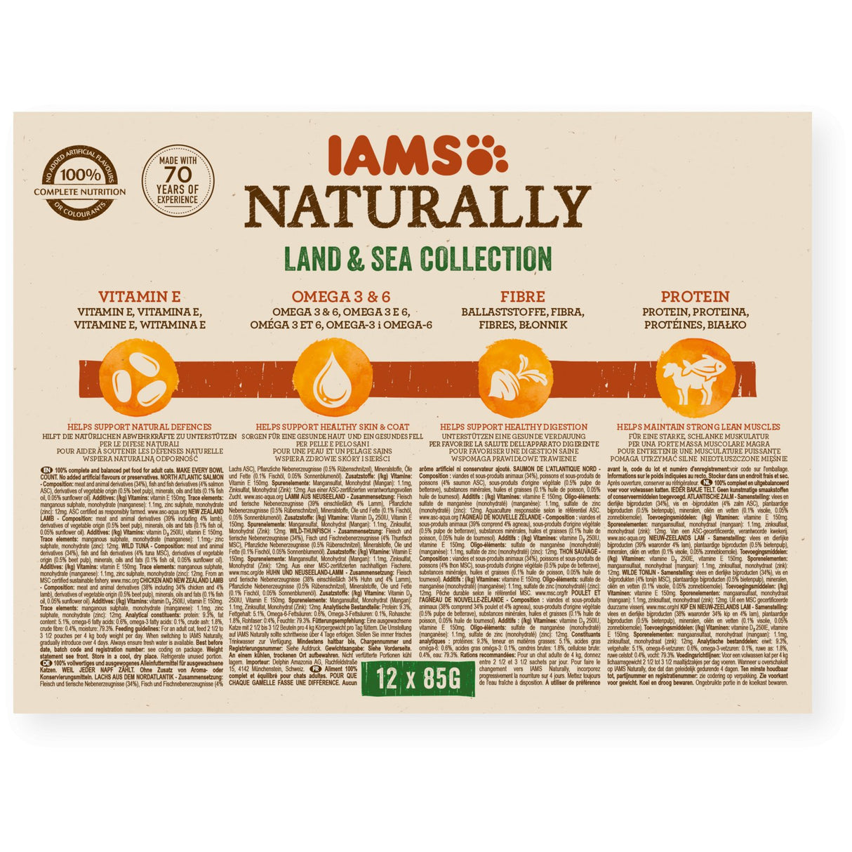 IAMS Naturally Land & Sea Adult Cat Wet Food Collection - 12 x 85g, IAMS,