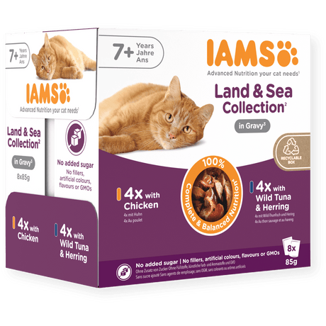 IAMS Senior 7+ Land & Sea Collection in Gravy Wet Cat Food - 8 x 85g, IAMS,