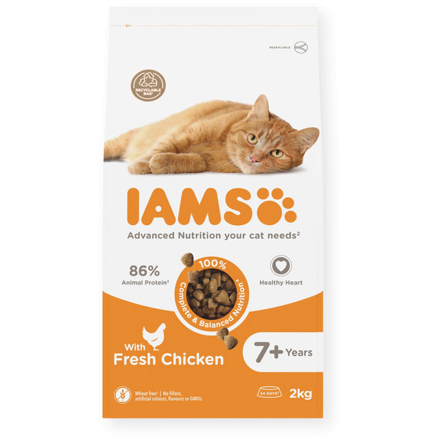 IAMS Senior Cat Dry Food with Fresh Chicken - 2 x 2kg, IAMS,