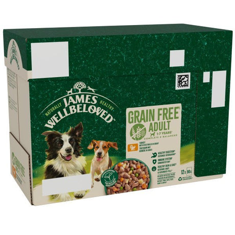 James Wellbeloved Adult Dog Grain Free Turkey in Gravy 48 x 90g Pouches, James Wellbeloved,