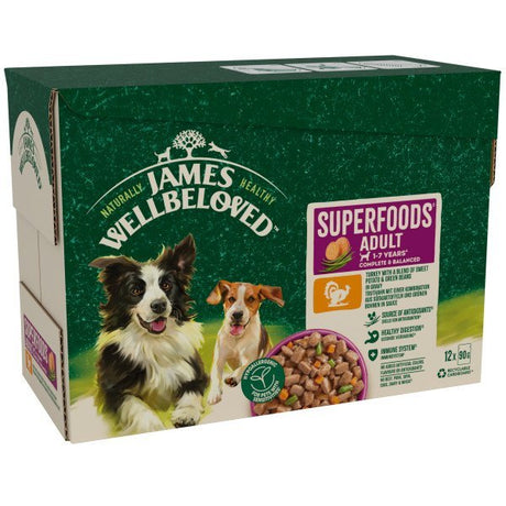 James Wellbeloved Adult Dog Superfoods with Turkey in Gravy 48 x 90g Pouches, James Wellbeloved,