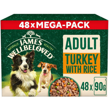 James Wellbeloved Adult Turkey & Rice in Gravy Wet Dog Food Pouches, James Wellbeloved, 48 x 90g