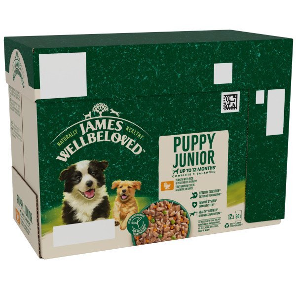 James Wellbeloved Puppy Turkey in Gravy 48 x 90g Pouches, James Wellbeloved,