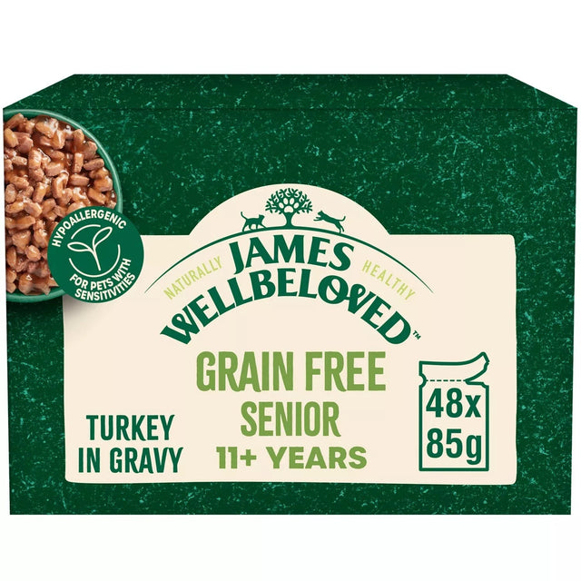 James Wellbeloved Senior Cat 11+ Grain Free Turkey in Gravy Pouches - 48 x 85g, James Wellbeloved,