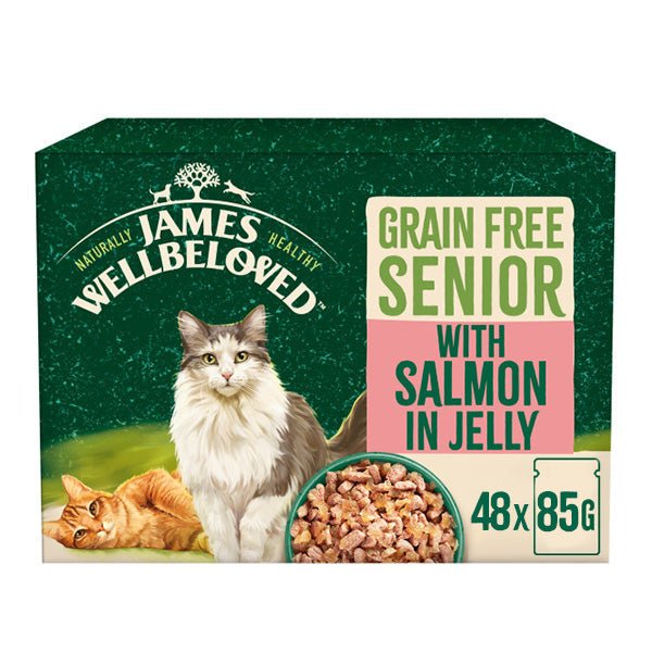 James Wellbeloved Senior Cat 7+ Grain Free Salmon in Jelly Pouches - 48 x 85g, James Wellbeloved,