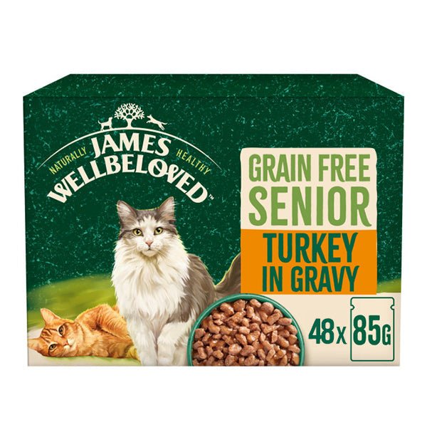 James Wellbeloved Senior Cat 7+ Grain Free Turkey in Gravy Pouches - 48 x 85g, James Wellbeloved,