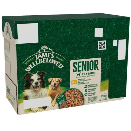 James Wellbeloved Senior Dog Lamb & Chicken in Gravy 48 x 90g Pouches, James Wellbeloved,