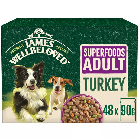 James Wellbeloved Superfoods Turkey in Gravy Wet Adult Dog Food - 48 x 90g, James Wellbeloved,