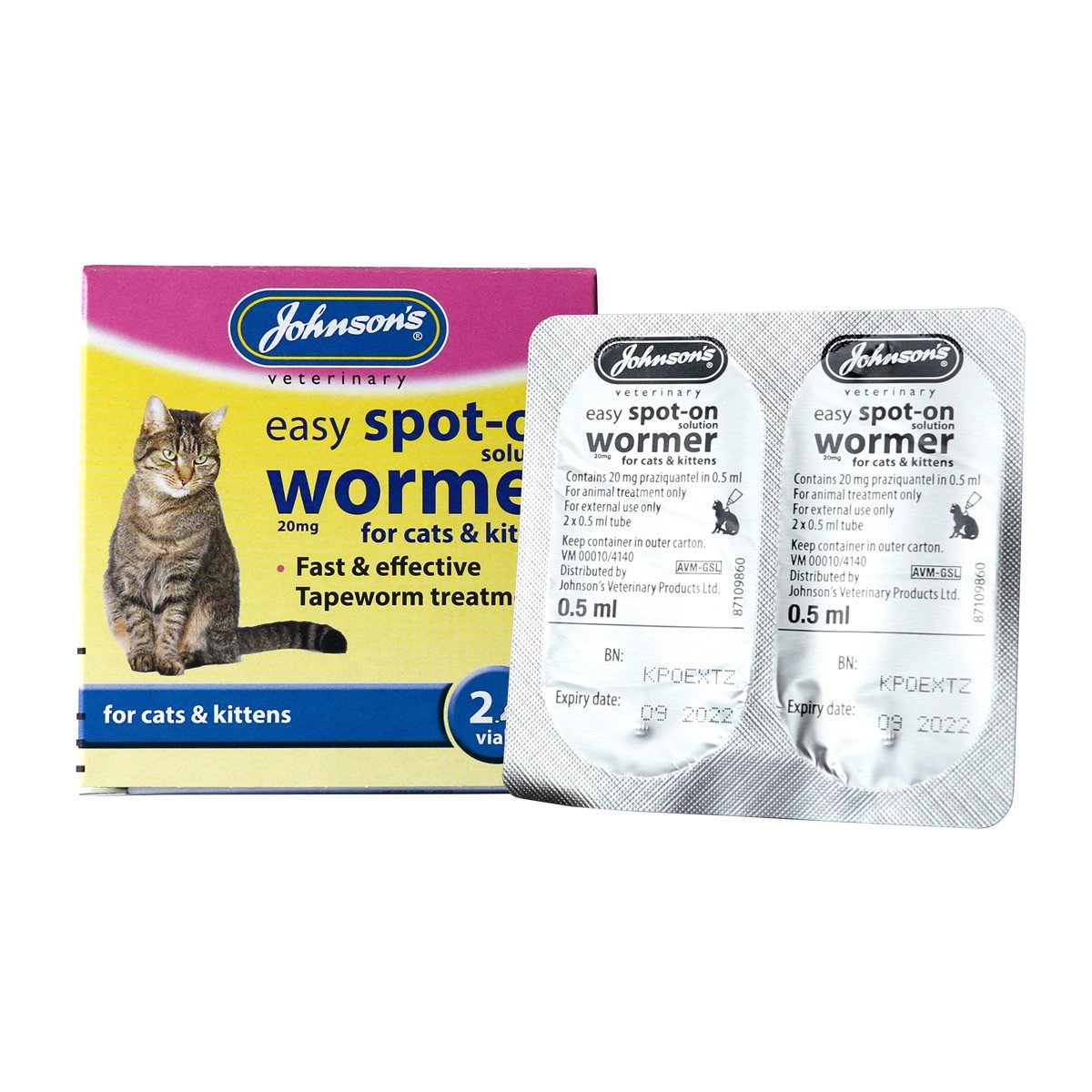 Johnsons Easy Spot - On Wormer for Cats & Kittens - Pack of 6, Johnsons Veterinary,