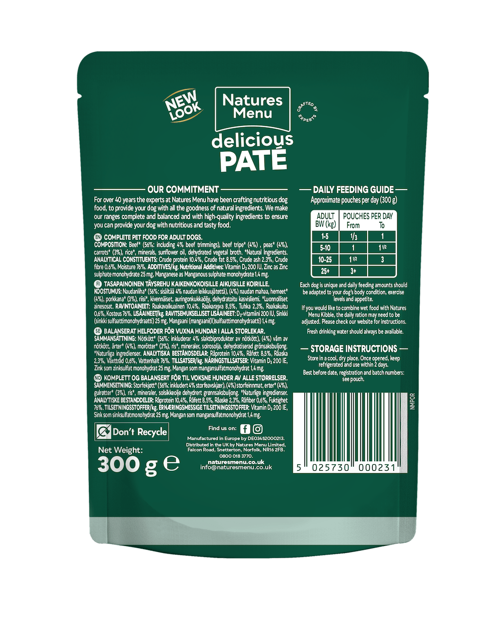 Natures Menu Beef with Tripe and Veg Dog Pouches - 8 x 300g, Natures Menu,