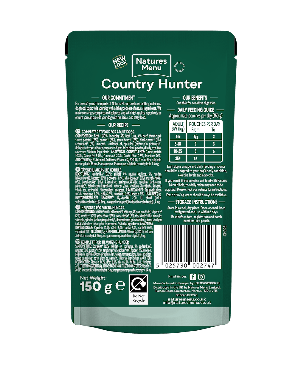 Natures Menu Country Hunter Beef with Superfoods Pouch - 18 x 150g, Natures Menu,